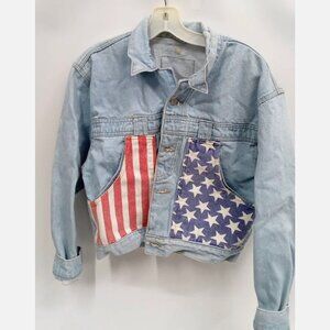 RARE Vintage Upcycled Get Used By Elie Cropped Denim Jean Jacket USA Women M